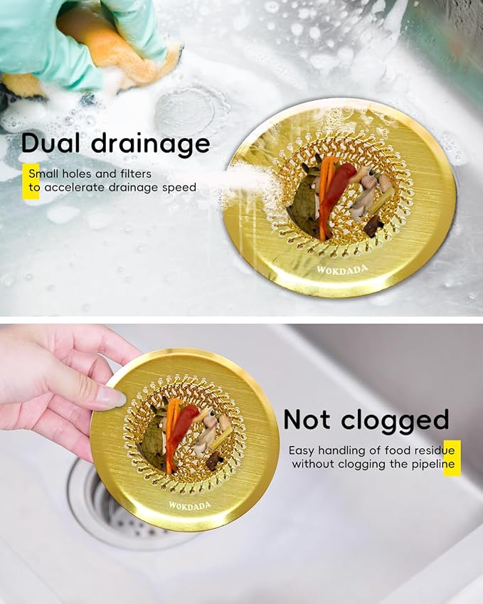 Wokdada Gold Sink Strainer, Reversible Mesh Sink Strainer with 304 Stainless Steel