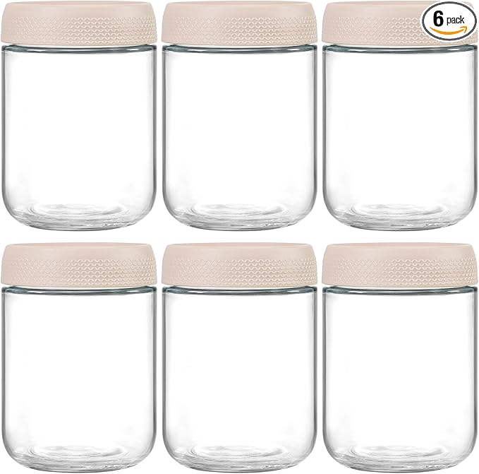 NETANY 6-pack 16oz Glass jars with Airtight Lids, Overnight Oats Containers with Lids, Wide mouth Mason Salad jars