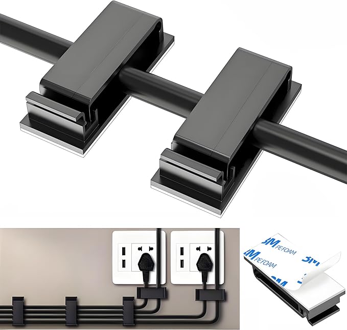 for Desk Under Table Wire Management Adhesive Cable Clips 49Pcs(Black).Used for Computer pc,tv,ethernet Wires Cable Management on Large Cable Hooks Organizer Clips (Black, Large：29PCS)