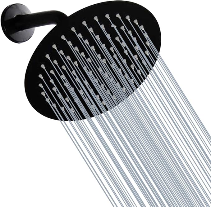 Black Shower Head GGStudy 6 inch Round Rain Shower Heads Stainless Steel High Pressure Ultra Thin Rainfall Bath Shower Self-cleaning Silicone Nozzle