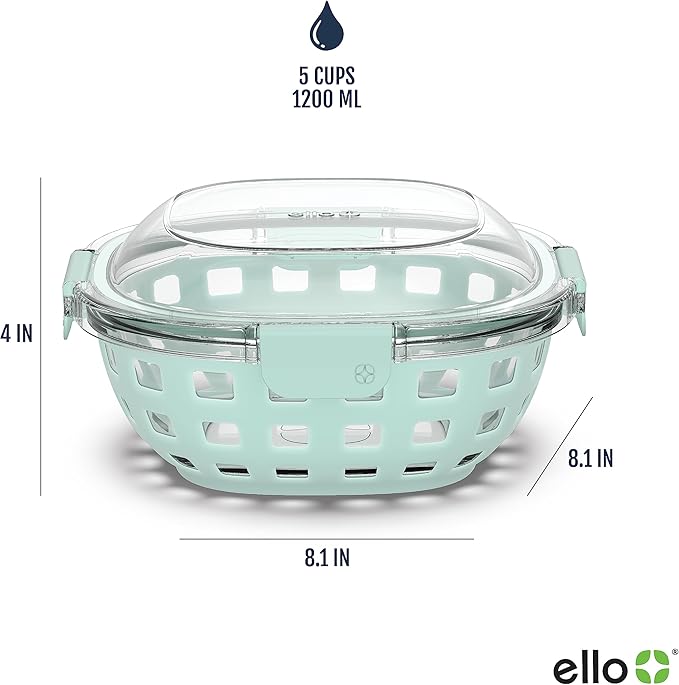 Ello Duraglass Meal Prep Container- Glass Food Storage Container with Silicone Sleeve and Airtight BPA-Free Plastic Lid, Dishwasher, Microwave