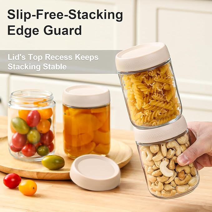 NETANY 6-pack 16oz Glass jars with Airtight Lids, Overnight Oats Containers with Lids, Wide mouth Mason Salad jars