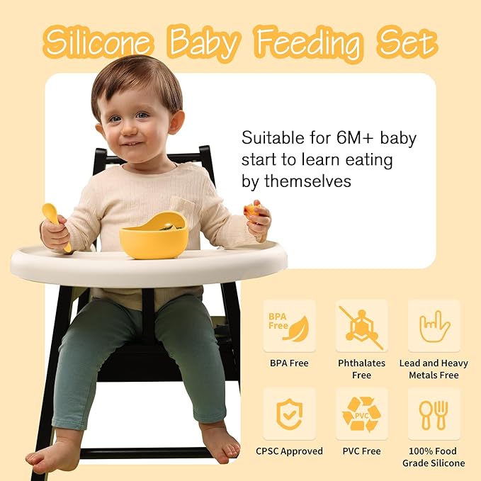 Baby Led Weaning Supplies, 17 Piece BPA-Free Silicone Feeding Set, Eating Essentials Baby Utensils with Suction Plate and Bowl, Pocket Bib