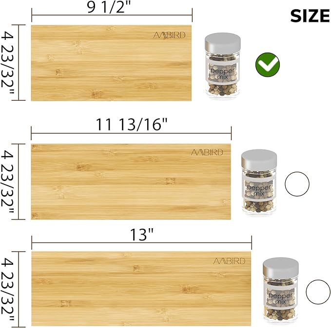 AMBIRD Bamboo Spice Drawer Organizer with Non-slip Mat,4 Tier - 2 Set Jar Spice Rack Tray From 9.5''to 19'', Seasoning Organizer for Kitchen,Cabinet