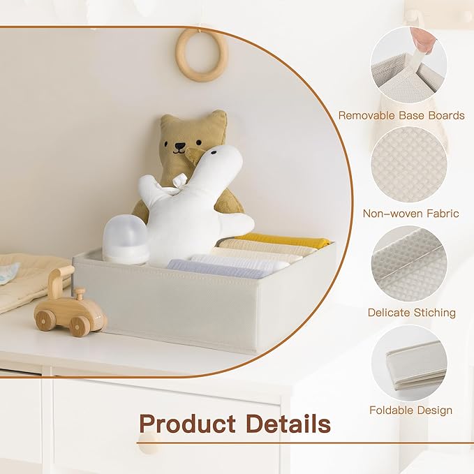 Drawer Organizer Clothes, 10 Pack Dresser Organizer for Baby Clothes, Oatmeal