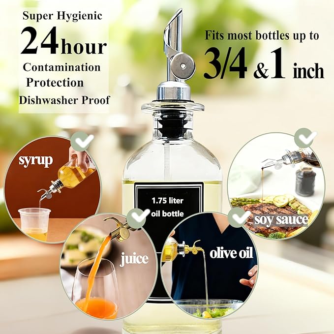 Olive Oil Pour Spout with Adapters, Oils Pourer for Olive Oil Dispenser Bottle, Easily Turn Your Bottles into Dispensers for Liquor,Oils,Bottle Pourers (Rose gold, 6 Pack Pour +Adapters)