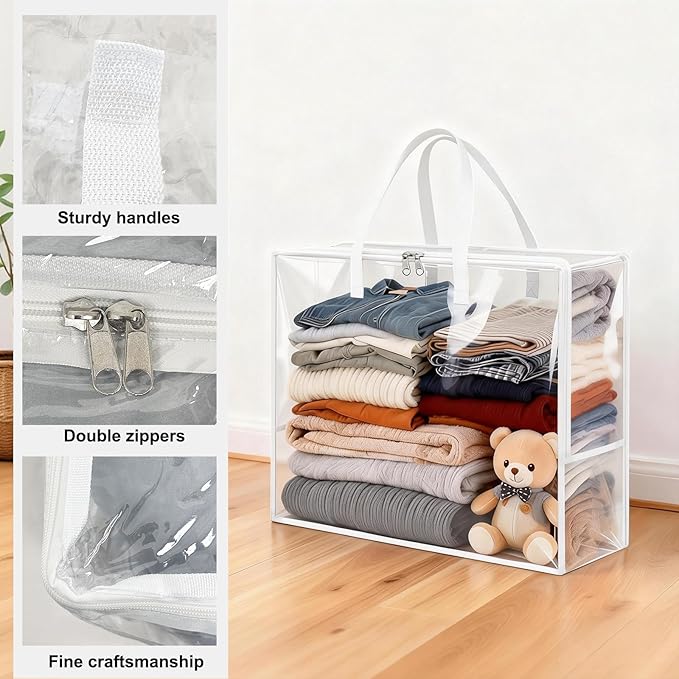 Clear Clothes Storage Bags, 96L Plastic Blanket Comforter Storage Bag, 4 Pack Vinyl Moving Bags,Closet Organizers and Containers for Bedding,Duvet,Toys,Seasonal Clothing,24” Christmas Wreaths,White