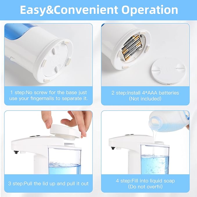 Automatic Soap Dispenser 400ml/13.5oz,Clear High Capacity Touchless with Infrared Sensor,HandsFree Soap Dispenser Seals Water-Resistant, Adjustable Liquid Dispensing