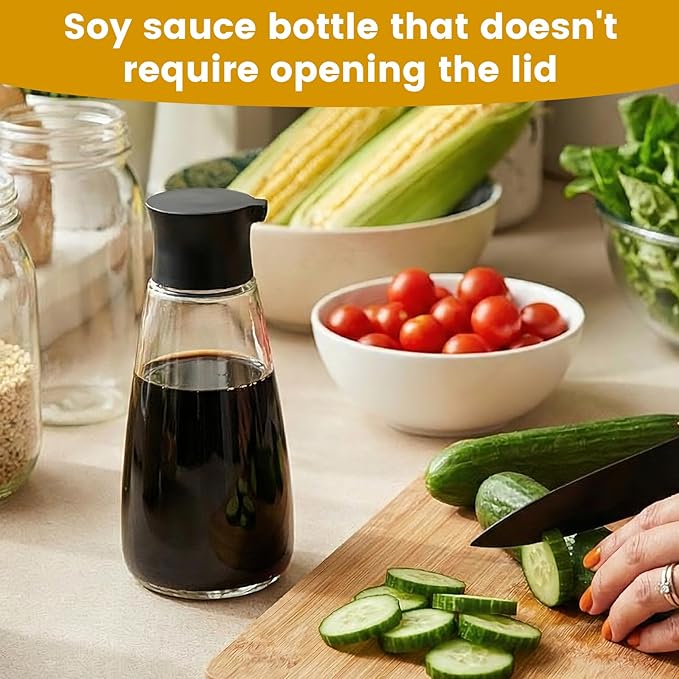 Chef’s Precision Pour Glass Oil & Vinegar Cruet, 9.6oz Kitchen Glass Soy Sauce Dispenser Bottle with Dripless Spout & Vacuum Pouring for Olive Oil, Soy Sauce, BBQ - for Countertop, Cooking, Gifting