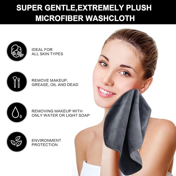 SINLAND Microfiber Facial Cloths Fast Drying Washcloth 12inch x 12inch Absorbent Face Wash Cloth Soft Makeup Remover Cloths