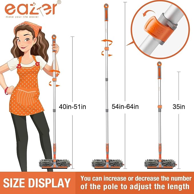 Eazer 2-in-1 Window Cleaner Tool, 64'' Window Squeegee for Home, Window Cleaning Squeegee Kit with Telescopic Pole