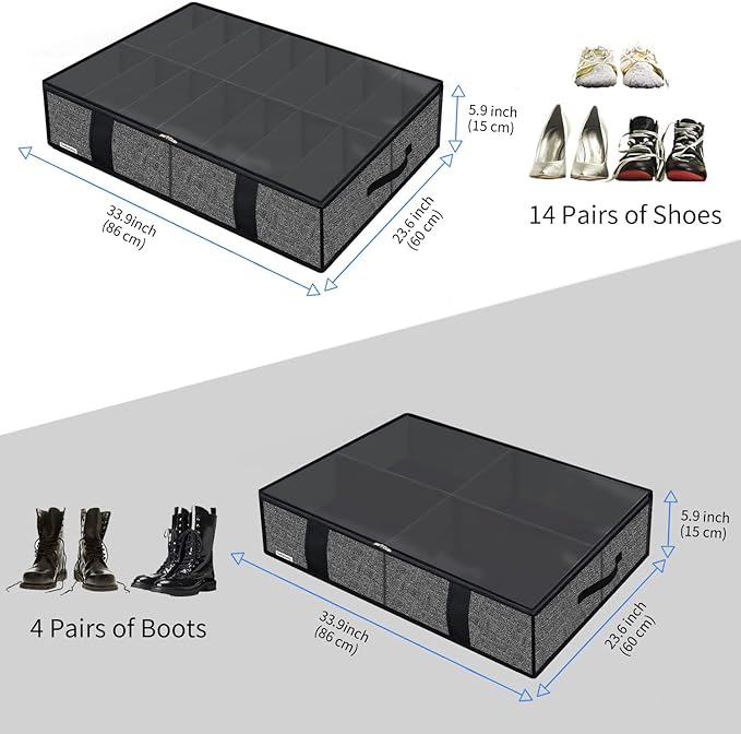 2 Pack Under Bed Shoes Storage Bag Organizer (14+4 Pairs)