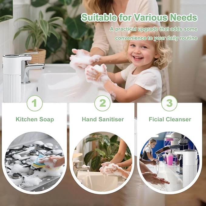 Automatic Soap Dispenser, Continuous Flow Control 400ml Large Capacity Rechargeable Waterproof Adjustable Volume Soap Dispenser for Bathroom & Kitchen(Foam)