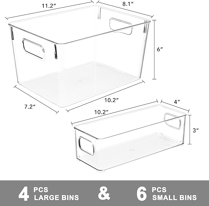 Set of 10 Clear Plastic Storage Bins