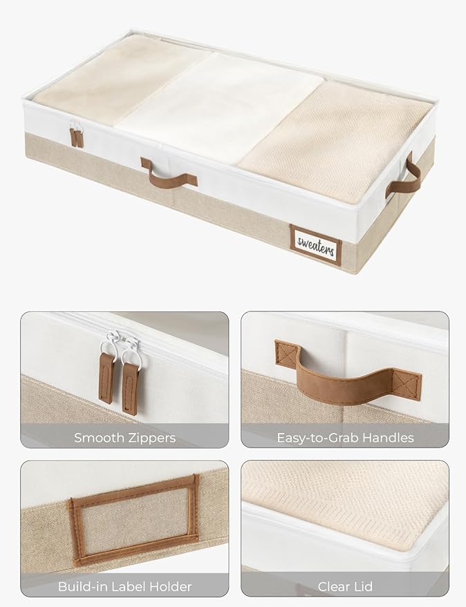StorageWorks Large Under Bed Storage Containers with Handles and Label Holder, 2 Pack Ultra-thick Fabric Underbed Bins, Closet Organizer for Clothes