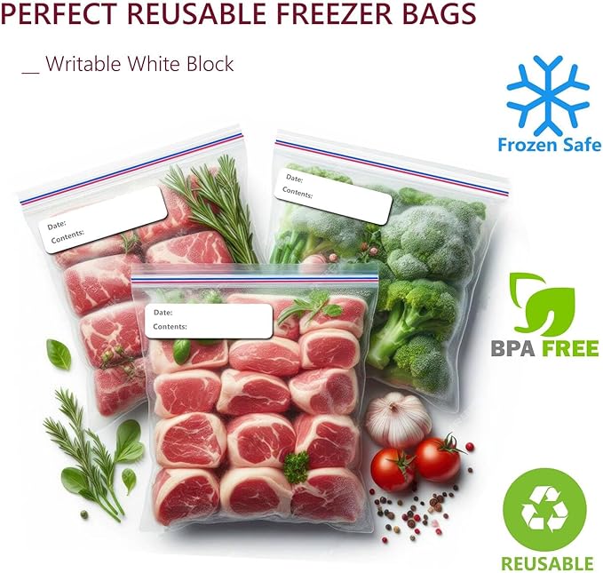 Large Plastic Bags With Zipper Top and Writable White Block, 2 Gallon, 13x15in