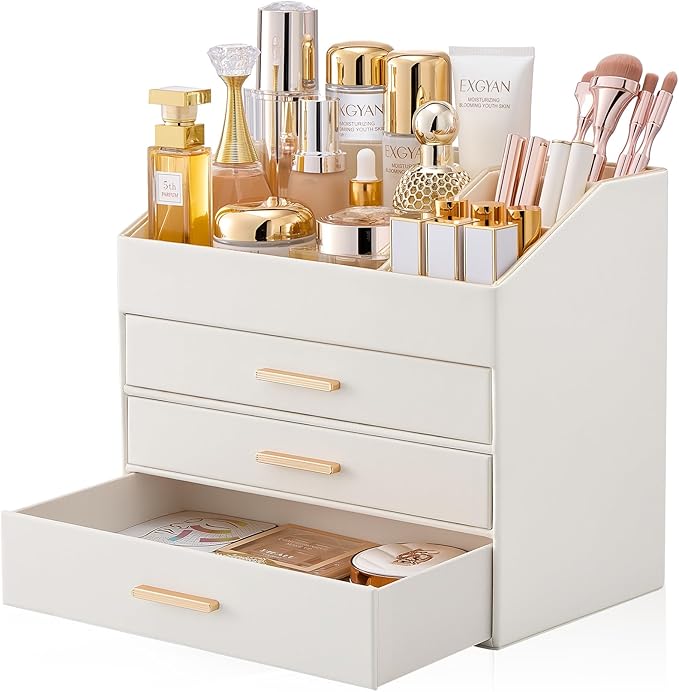 PU Leather Makeup Organizer for Vanity Desk