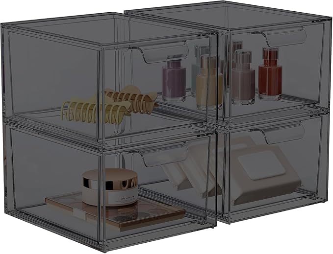 4 Pack Stackable Makeup Organizer and Storage, Black