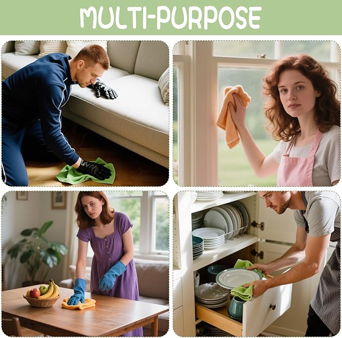 4 Pack Extra Large Microfiber Cleaning Cloths 20"x30", Lint-Free Reusable Towels for Home, Glass, Windows, Office, Kitchen, Bathroom – Green & Orange