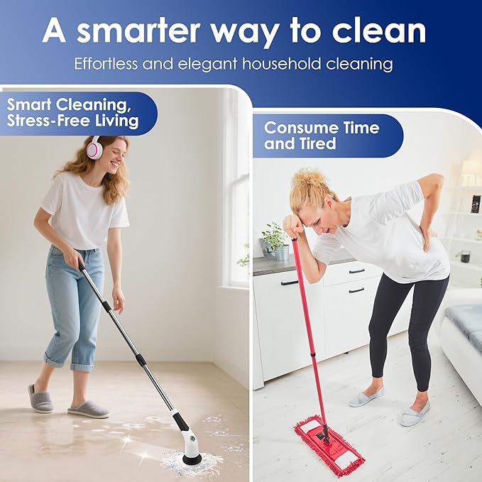 Cordless Electric Spin Scrubber, IPX7 Waterproof Rechargeable Power Cleaning Brush with 4000mAh Battery, 210min Runtime, 7 Brush Heads, 3 Adjustable Speeds, for Shower, Tub, Tile, Kitchen, Floor