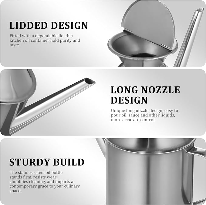 MAGICLULU Stainless Steel Oil Dispenser Bottle 3Oz Kitchen Oil Pot with Long Spout Refillable Grease Saver for Olive Vinegar and Salad Dressings