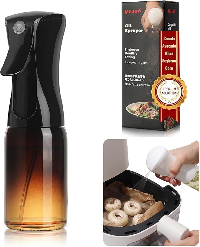 Mistifi 600ml Oil & Vinegar Dispenser Bottle, Glass Sprayer and Olive Oil Dispenser Bottle Set, Glass Oil Sprayer for Cooking, Air Fryer, Kitchen Oil Bottle Set (Oil spray set Black)