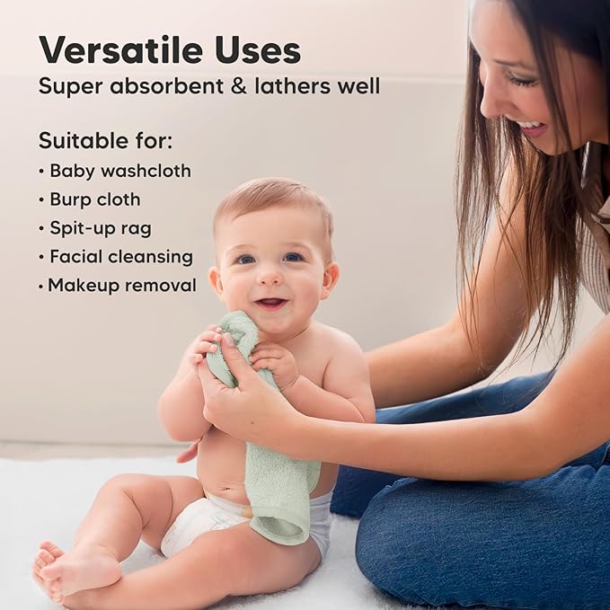 6-Pack Baby Washcloths – Soft Absorbent Viscose from Bamboo Washcloths for Face, Body, Baby Towels for Newborn, Kids, Toddlers, Infant, Gentle on Sensitive Skin, 10x10 Reusable Face Towels (Dove)