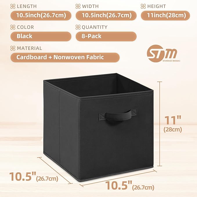 STORAGE MANIAC Storage Cubes, 11 Inch Collapsible Storage Bins with Handles, 8 Pack Fabric Foldable Bins for Organization
