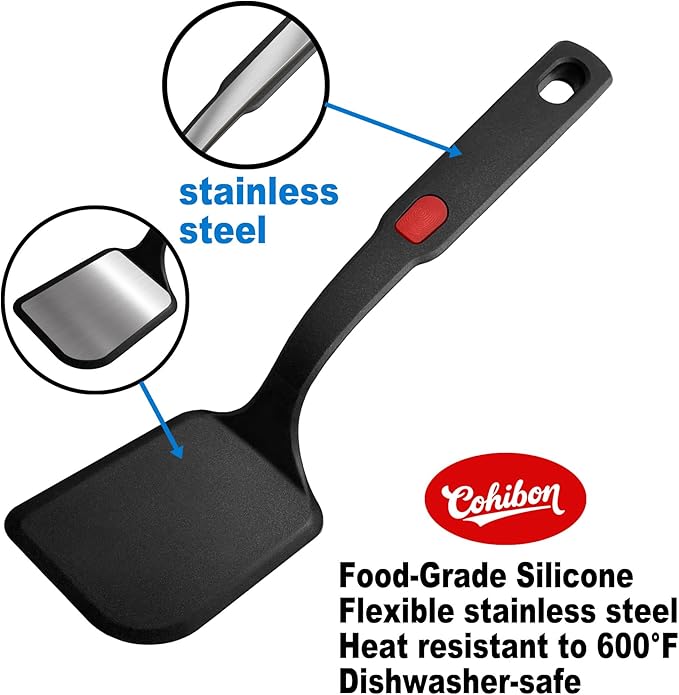 2 Piece Silicone Pancake Spatula Turner, 600°F Heat Resistant Cooking Spatulas for Nonstick Cookware, Large Kitchen Utensils BPA Free Spatula Set for Egg, Pancake, Burger
