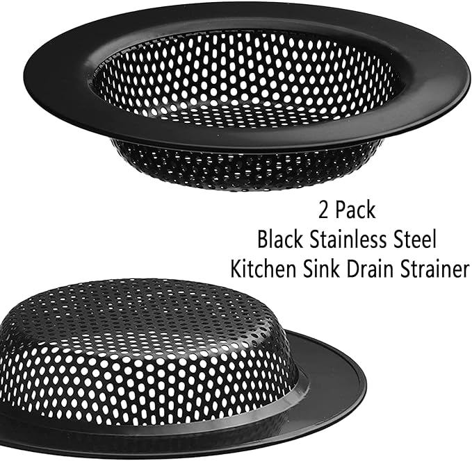 2 Pcs Black Stainless Steel Mesh Sink Drain Strainer, 2.75" Top/1.66" Kitchen Filter Trap Basket