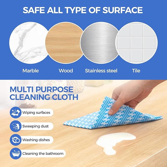 Reusable Cleaning Cloths Handi Wipes Reusable Cloths Disposabel Dish Towels Dry Handy Wipes Big Durable Absoebent and Dry Quickly 100 Count, Blue