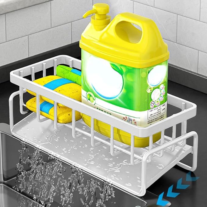 Kitchen Sink Sponge Holder, Rustproof 304 Stainless Steel Sink Caddy Kitchen Sink Organizer with High Brush Holder,Kitchen Sink Organizer for Dish Brush,Sponge,Soap Dispenser,