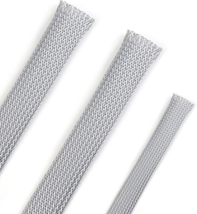 25ft PET Expandable Braided Cable Sleeve 1/2inch(12mm) Pet Braided Cable Sleeve for Audio Video Device Wire Automotive Wire (Grey)