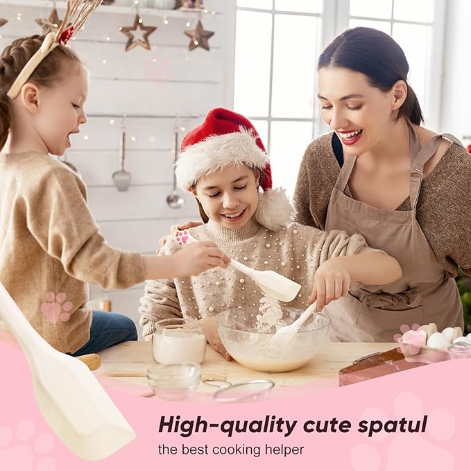 Cute Cat Paw Silicone Spatula Set - High Heat Resistant Rubber Scraper for Baking & Cooking, BPA-Free Non-Stick Kitchen Utensils, Adorable Cat Lover Gifts(2 Pack, 11 Inch, Cream)