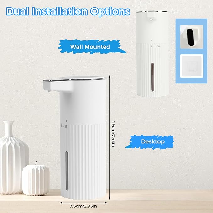 Automatic Foaming Soap Dispenser, 13.52oz/400ml Rechargeable Touchless Smart Foam Soap Dispenser, Hand Dish Soap Dispensers for Bathroom & Kitchen - Wall Mounted, 4 Adjustable Level, IPX5 Waterproof