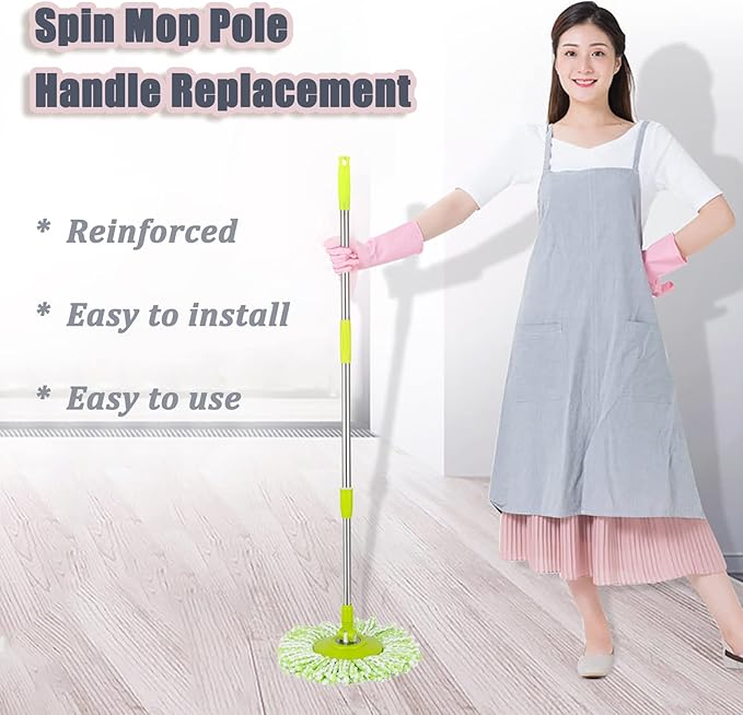 Spin Mop Pole Handle Replacement, Home Floor 360 Degrees Rotating Telescopic Replacement Handle Cleaning Tool Accessories Enhanced Thickened Version for Cleaning Home Bedroom Office (Green)