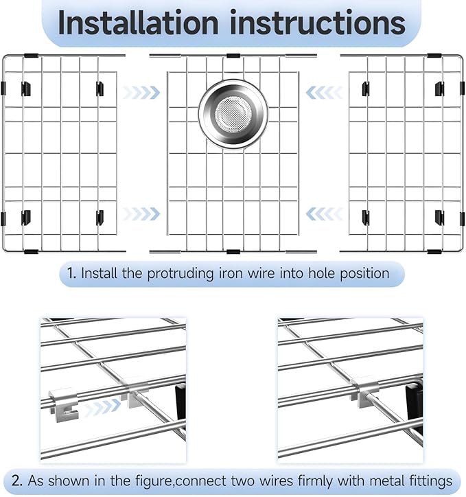 26-1/8’’ x 14-1/8’’ Stainless Steel Sink Grid, Sink Protectors for Kitchen Sink, Sink Protector with Rear Drain for Single Sink Bowl, Sink Bottom Grid, Sink Grate for Bottom with Sink Strainer