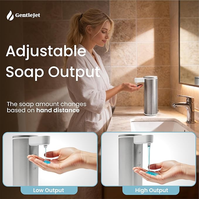 GentleJet OpalDrop Automatic Liquid Soap Dispenser for Kitchen Sink – Touchless No-Drip Pump, USB-C Rechargeable, 304 Stainless Steel, IPX5 Water-Resistant, 270 ml
