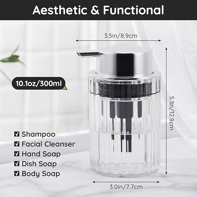 Segbeauty Foaming Hand Soap Dispenser Clear, 10.1oz Refillable Plastic Pump Bottle, 300ml Empty Foam Liquid Soap Lotion Dispenser for Bathroom Kitchen Counter Decor