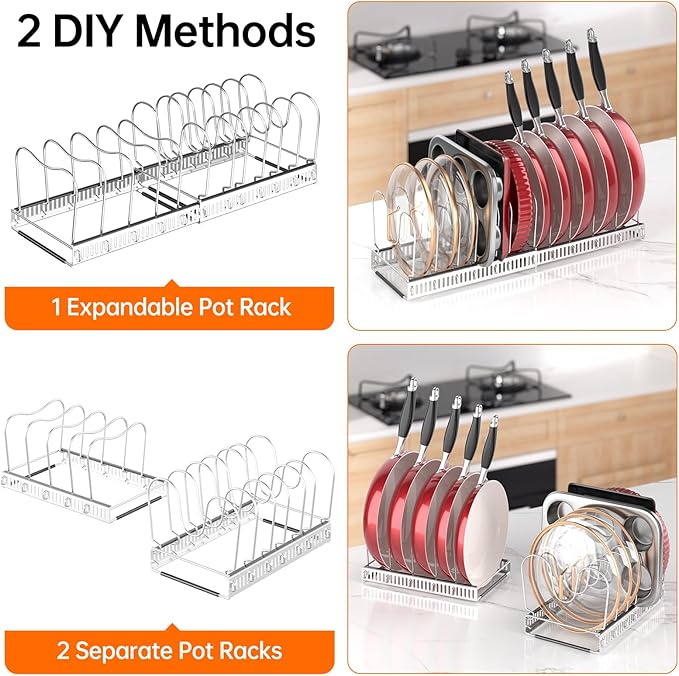 Pot Rack, Expandable Pots and Pans Organizer under Cabinet