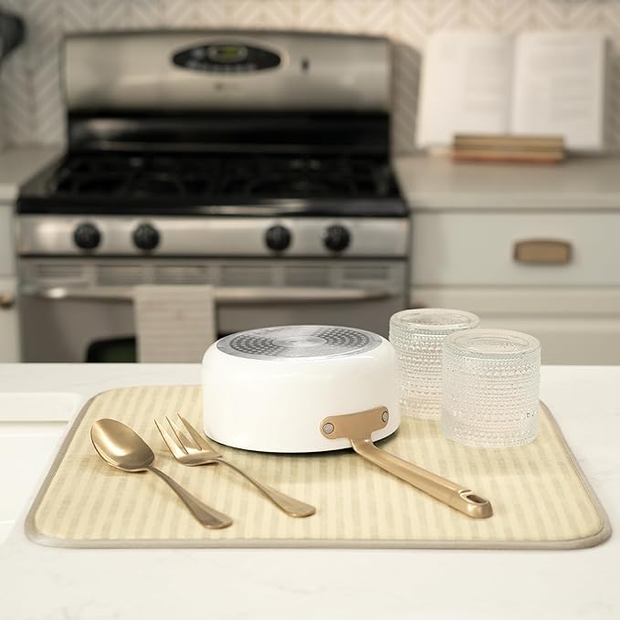 INC. Dish Drying Mat, 16” x 18”, Cream Distressed Lines