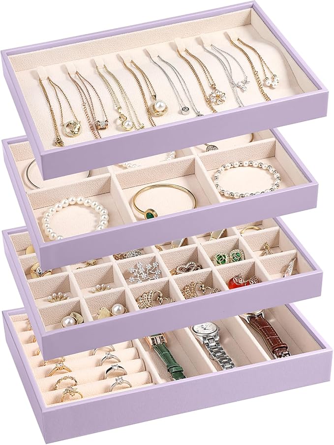Stackable Jewelry Organizer Trays 4 Set, Lavender