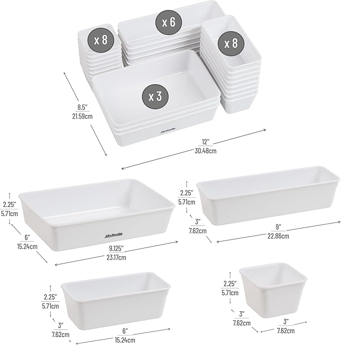 Mind Reader 25-Piece Drawer Organizer Set, Storage Trays for Kitchen, Bathroom