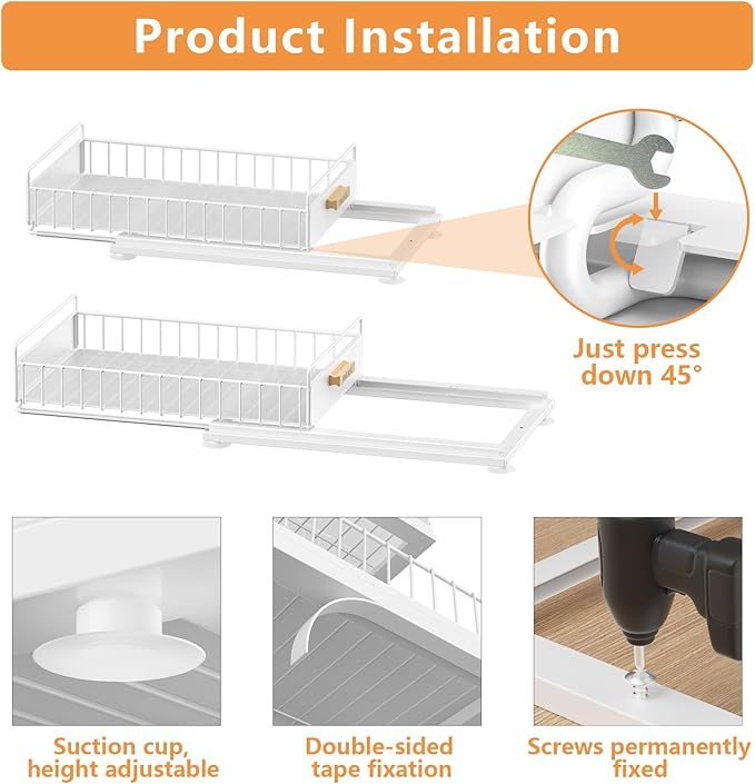 Under Sink Organizer, 2 Packs Under Sink Organizers and Storage, White