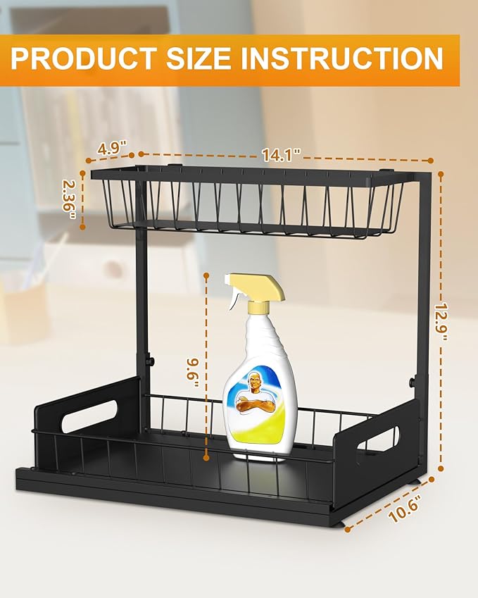 Metal Under Sink Organizer and Storage, 2 Tier Under Sink Organizer