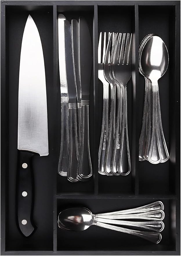 Pristine Bamboo Silverware Organizer, 5-Slots, Black