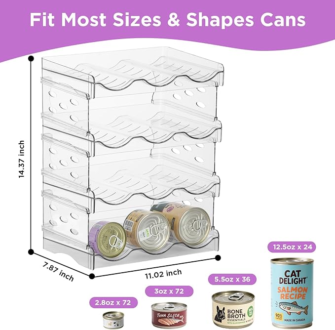 REFLYING Cat Food Can Organizer, Can Organizer for Pantry, Transparent Cat Food Storage Container Holds 72 (3.5oz) Cans