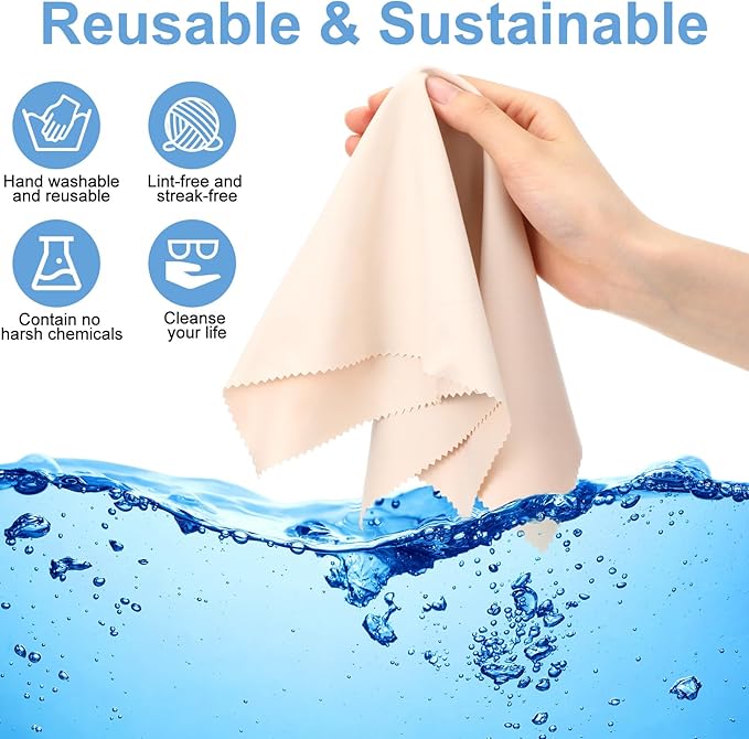 Frienda 12 Pack Large Microfiber Glass Cleaning Cloths 12 x 12 Inch Oversized Eyeglass Sunglasses Cleaning Cloths for Electronics Glasses Screens and Lenses(Beige)