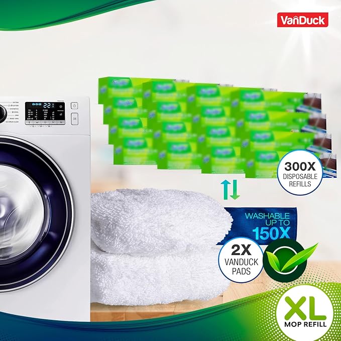 VanDuck XL Cotton Mop Pads Compatible with Swiffer XL (2 Pack) - Extra Large Wet and Dry Pads Refills - Cotton Covers Reusable Mop Heads (Handle is Not Included)