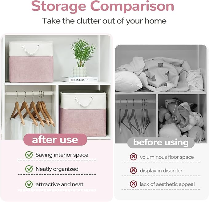 12 x 12 Inch Cube Storage Bins, White/Pink